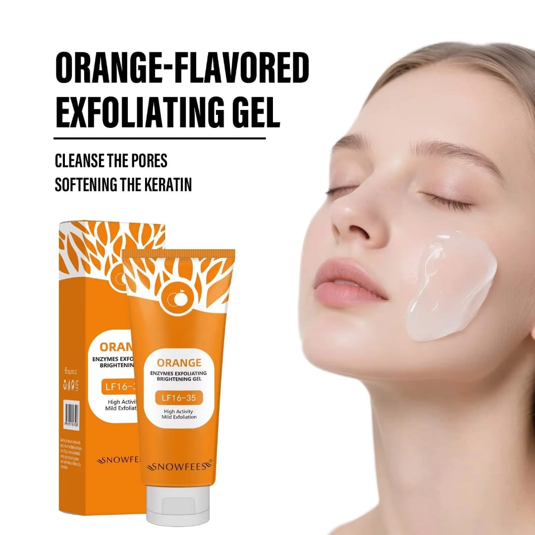 Orange brightening exfoliating facial cleanser gel tube and box